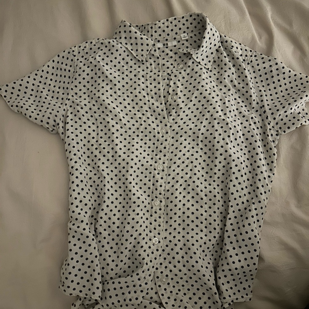 Uniqlo Black and White Polka Dot Blouse